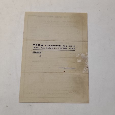 Brochure VEGA micromotore a due tempi per ciclo listino prezzi 1948