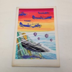 Disegno a tempera aviazione e marina probabile bozzetto per copertina libro