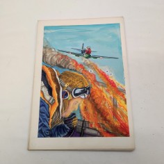 Disegno a tempera scena di battaglia aerea probabile bozzetto di illustrazione