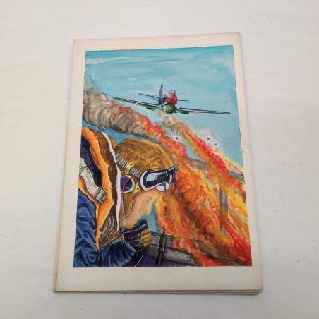 Disegno a tempera scena di battaglia aerea probabile bozzetto di illustrazione