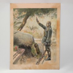 ALDO RAIMONDI disegno matite e tempera Benito Mussolini sulla tomba di Garibaldi 2