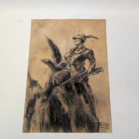 Bozzetto originale carboncino su carta TAFURI dal quale venne fatta la cartolina