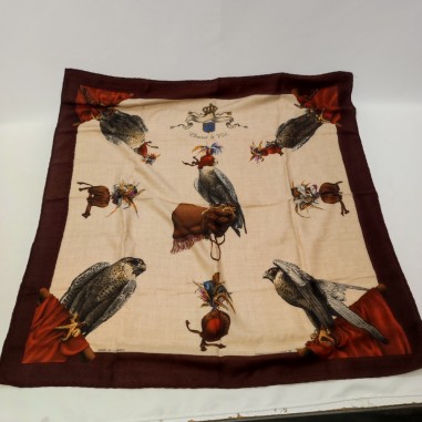 HERMES foulard donna in seta e cashmere falconeria inusato