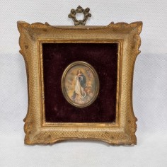 Quadretto tardo 800 con miniatura votiva in ovale dipinta a mano
