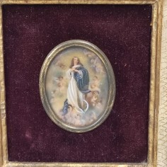 Quadretto tardo 800 con miniatura votiva in ovale dipinta a mano 2