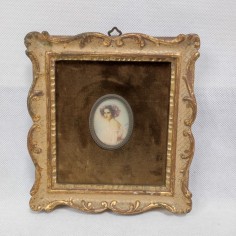 Quadretto tardo 800 con miniatura dipinta a mano con figura femminile