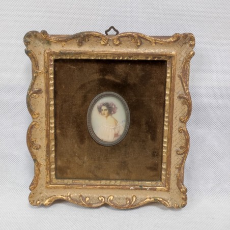 Quadretto tardo 800 con miniatura dipinta a mano con figura femminile