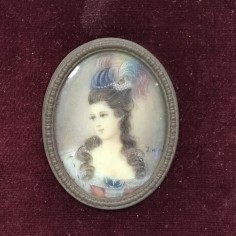 Quadretto tardo 800 con miniatura dipinta a mano ritratto di dama con cappellino 2