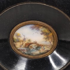 Quadretto tardo 800 con miniatura dipinta a mano veduta di pasaggio con ponte 2