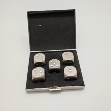 Set 5 dadi da gioco artiginali in alluminio con cofanetto