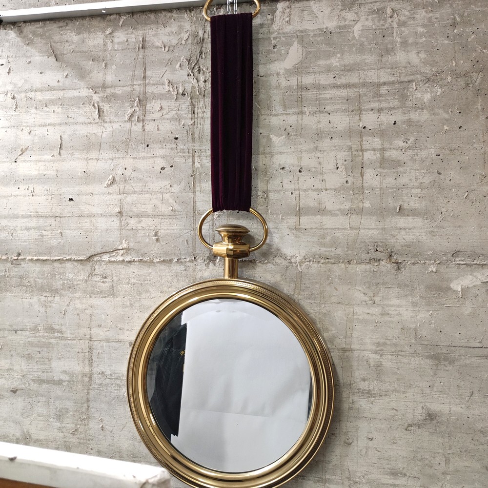 Specchio tondo da parete con velluto di appenderia