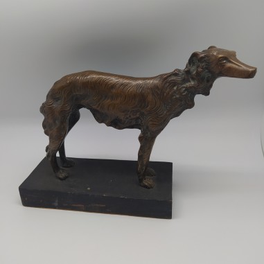 Scultura in bronzo probabile cane levriero borzoi russo 26x20 cm