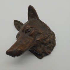 Scultura fusione in bronzo testa di cane o lupo 12x10 cm 2