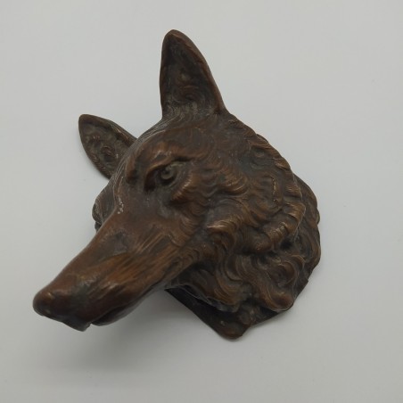 Scultura fusione in bronzo testa di cane o lupo 12x10 cm