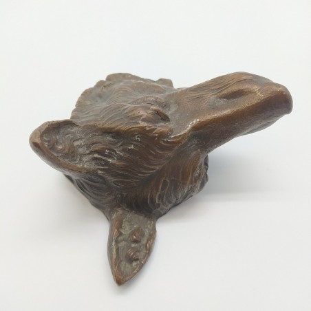 Scultura fusione in bronzo testa di cane o lupo 12x10 cm