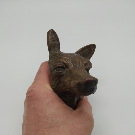 Scultura fusione in bronzo testa di cane o lupo 12x10 cm