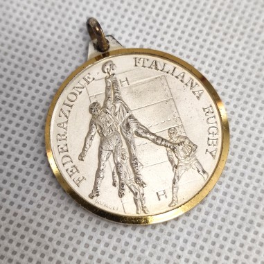 Medaglia con anello di sospensione celebrativa Federazione Italiana Rugby 1985