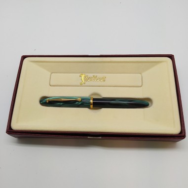ITALICA penna stilografica fountain pen fusto verde venato pennino dorato nuova