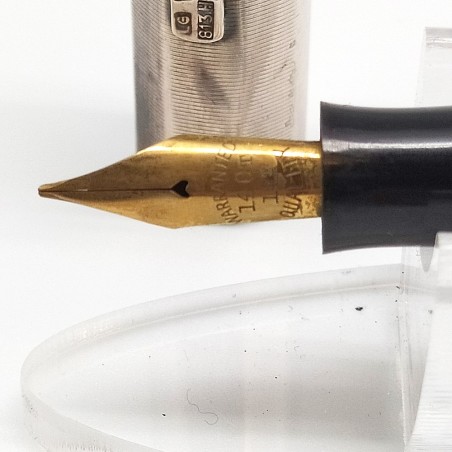 Penna stilografica senza marca, fusto in argento pennino oro 14 kt usata