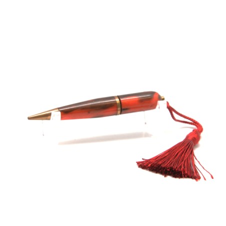 Matita porta mina in resina arancio e nero con venature marmo e nappina finale