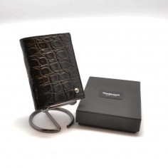 Wondersmall portafoglio compatto ELEO pelle coccodrillo nero 6 carte