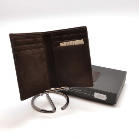 Wondersmall portafoglio compatto verticale ELEO pelle elefante marrone 6 carte