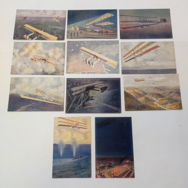 Lotto di 11 cartoline Impressioni di volo del pilota Tenente Amerigo Contini