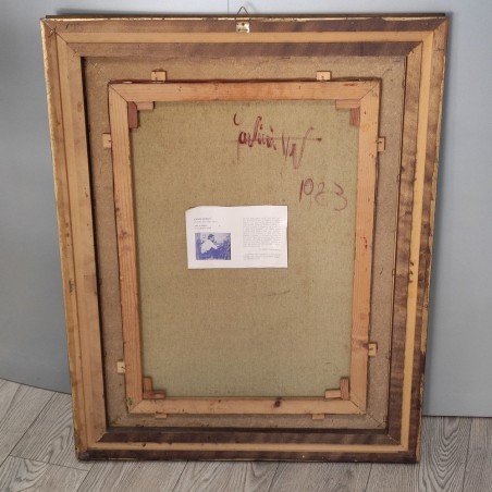 Quadro olio su tela pittore Sergio Favini due vecchi con lampada