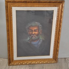 Quadro olio su tela Sergio Favini vecchio con barba bianca di fronte 2