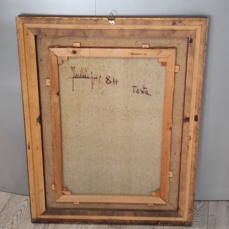 Quadro olio su tela Sergio Favini vecchio con barba bianca di fronte