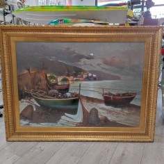 Vittorio Colucci quadro olio su tela barche al tramonto 100x70 cm