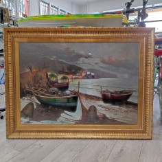 Vittorio Colucci quadro olio su tela barche al tramonto 100x70 cm 2