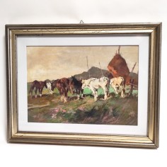 Quadro olio su tela gruppo di buoi 2