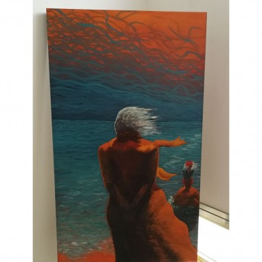Quadro olio su tela Daniele Cedioli figura maschile in riva al mare 120x70 cm