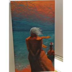 Quadro olio su tela Daniele Cedioli figura maschile in riva al mare 120x70 cm 2