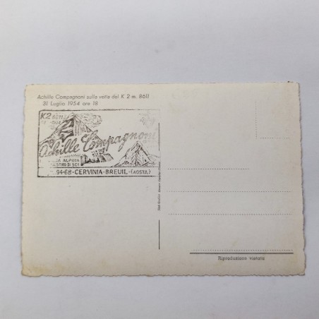 Cartolna in bianco e nero con foto e autografo in originale Achille Compagnoni