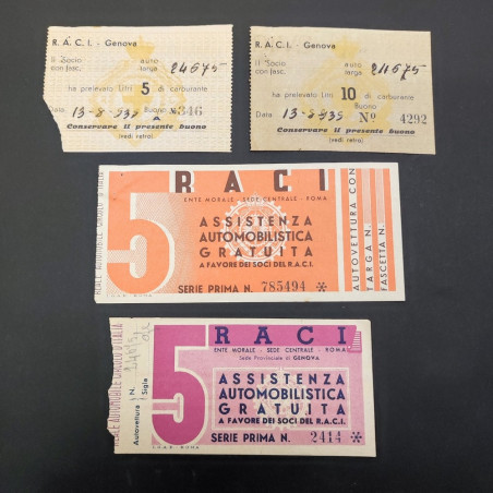 RACI 4 Buoni carburante 1934 e 1940