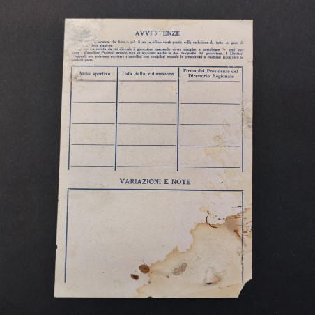 Cartellino calciatore Felice Sarcià Federazione gioco calcio Floridia 1931