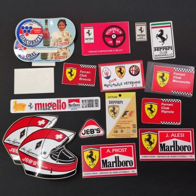Lotto di 17 adesivi Ferrari Alain Prost Jean Alesi e lasciapassare Imola 1996