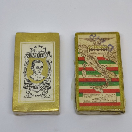 Due scatolette di lamette da barba nuove sigillate: Fausto Coppi e L'Italica