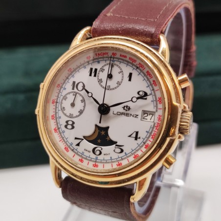 Orologio cronografo meccanico carica manuale Lorenz con fasi lunari e datario