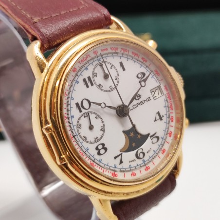 Orologio cronografo meccanico carica manuale Lorenz con fasi lunari e datario