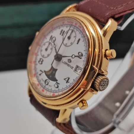 Orologio cronografo meccanico carica manuale Lorenz con fasi lunari e datario