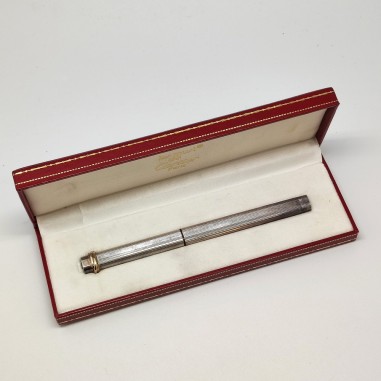 Penna biro Cartier fusto argentato millerighe con astuccio originale