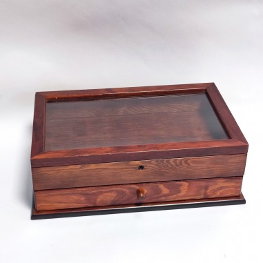 Vetrinetta espositiva in legno con cassetto 38x24x13 cm