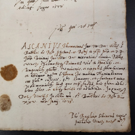 Originale certificato di matrimonio anno 1578
