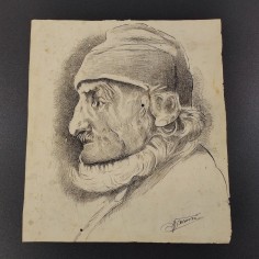 Bozzetto a china linee e tratteggio disegno testa di uomo a sinistra metà 800 2