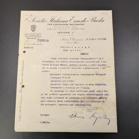 Società Italiana Ernesto Breda - Documento di produzione autocarri 1941