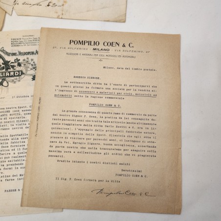lotto di 9 documenti e fatture biciclette e ricambi primi del 1900