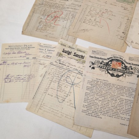 lotto di 9 documenti e fatture biciclette e ricambi primi del 1900